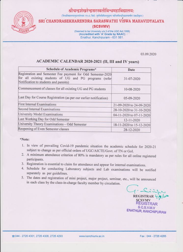 Circulars Sri Chandrasekharendra Saraswathi Viswa Mahavidyalaya